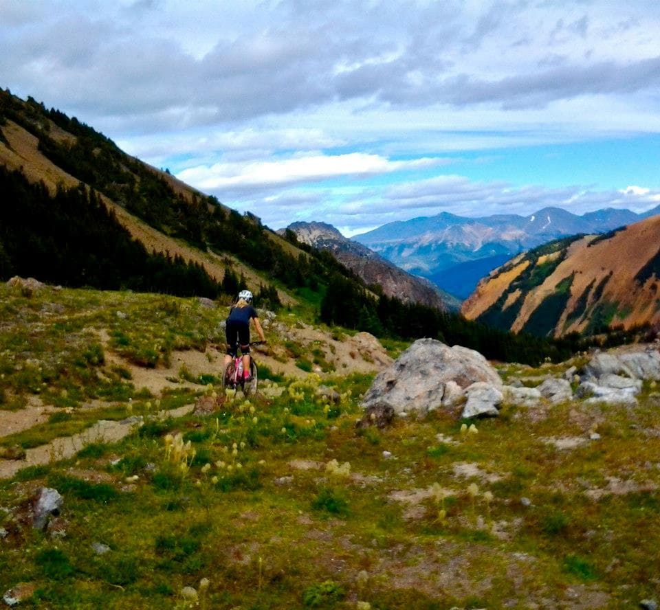 Hiking through an alpine meadow