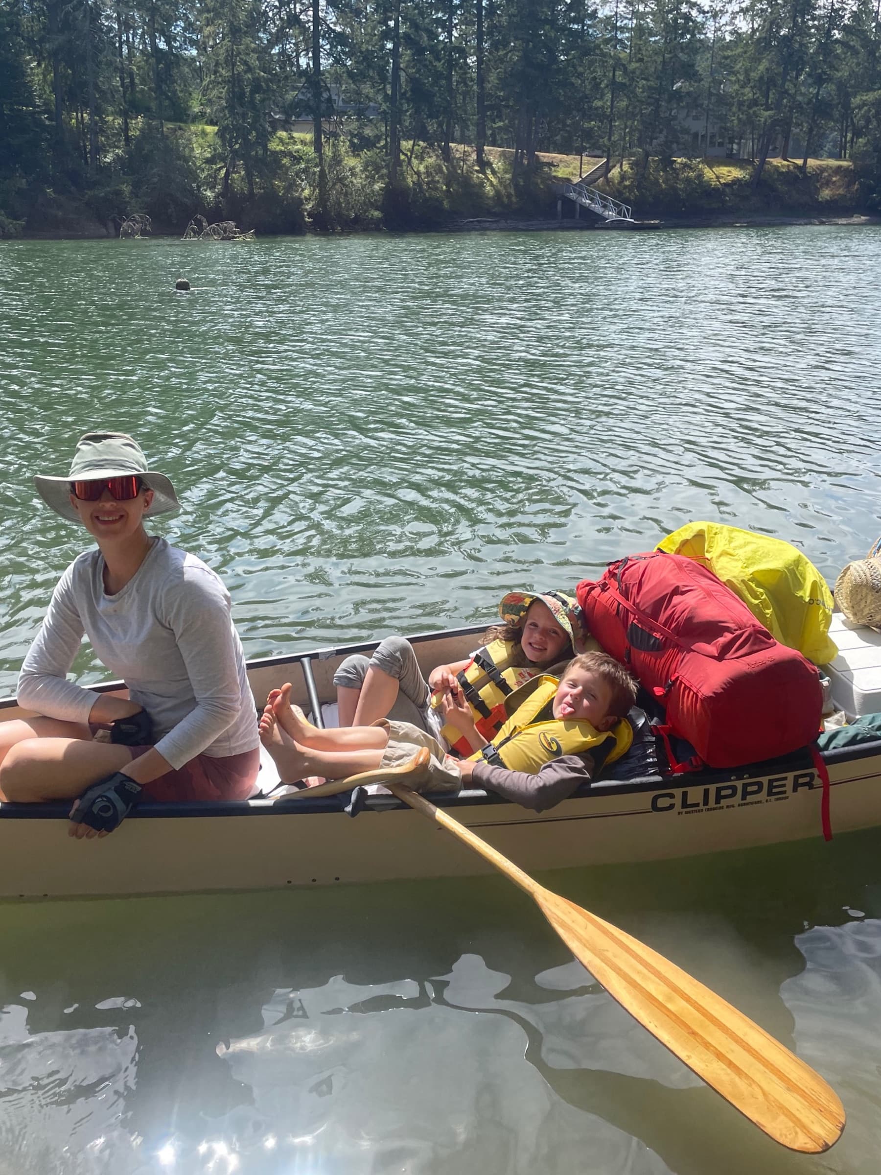 Canoeing on a lake with family